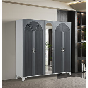 Elegance %100 Mdf Membran 5 Kapaklı Dolap Gardırop antrasit