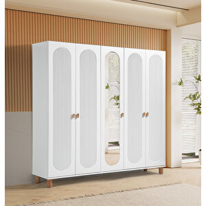 Peri %100 Mdf Membran 5 Kapaklı Dolap Gardırop beyaz