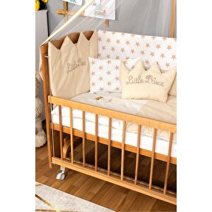 Ahşap Beşik Anne Yanı Beşik Doğal (verni̇kli̇) 60x120 Krem Prens Uyku Seti Yatak Tekerlekli