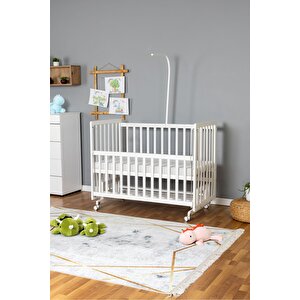 Ahşap Beşik Anne Yanı Beşik Beyaz 70x130 - Uyku Setsiz Tek Yataklı + Tekerlekli