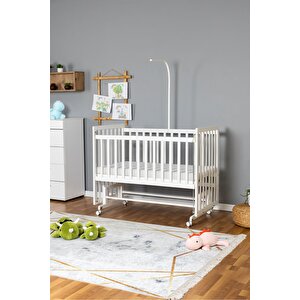 Ahşap Beşik Anne Yanı Beşik Beyaz 70x130 - Uyku Setsiz Tek Yataklı + Tekerlekli