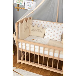 Ahşap Beşik Anne Yanı Beşik Organik (boyasiz) 60x120 - Krem Prens (erkek) Uyku Seti Yatak