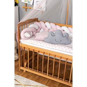 Ahşap Beşik Anne Yanı Beşik Vernikli 60x120 - Pembe Beyaz Örgü Uyku Seti Seti + Yatak