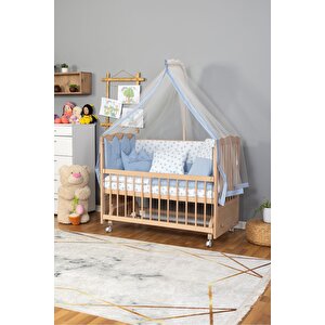 Ahşap Beşik Anne Yanı Beşik Organik(boyasız) 60x120-krem Nakış(yazısız) Uyku Seti + Yatak