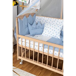 Ahşap Beşik Anne Yanı Beşik Organik(boyasız) 60x120-krem Nakış(yazısız) Uyku Seti + Yatak