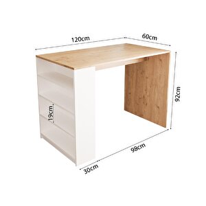 Pablo L4910 Bar Masası 120 Cm Sepet Ahşap Beyaz 4 Raflı Açık Depolamalı Oturmalı Çok Amaçlı Masa