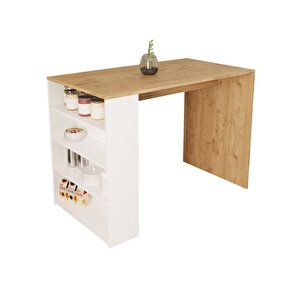 Pablo L4910 Bar Masası 120 Cm Sepet Ahşap Beyaz 4 Raflı Açık Depolamalı Oturmalı Çok Amaçlı Masa