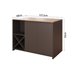 Vino L5120 Mutfak Adası 127cm Sepet Ahşap Üst Antrasit Alt Şaraplık Oturmalı Depolamalı Çok Amaçlı Masa