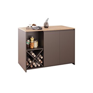 Vino L5120 Mutfak Adası 127cm Sepet Ahşap Üst Antrasit Alt Şaraplık Oturmalı Depolamalı Çok Amaçlı Masa