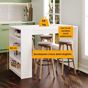 Pablo L4930 Bar Masası 120 Cm Beyaz 4 Raflı Açık Depolamalı Oturmalı Çok Amaçlı Mutfak Masası