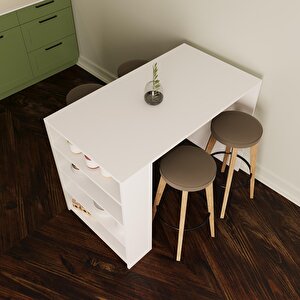 Pablo L4930 Bar Masası 120 Cm Beyaz 4 Raflı Açık Depolamalı Oturmalı Çok Amaçlı Mutfak Masası