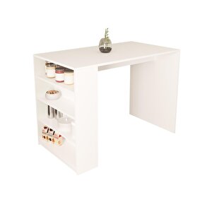 Pablo L4930 Bar Masası 120 Cm Beyaz 4 Raflı Açık Depolamalı Oturmalı Çok Amaçlı Mutfak Masası