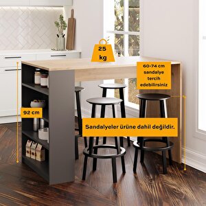 Pablo L4920 Bar Masası 120 Cm Sepet Ahşap Beyaz 4 Raflı Açık Depolamalı Oturmalı Modern Mutfak Masası