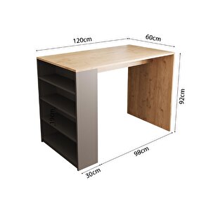 Pablo L4920 Bar Masası 120 Cm Sepet Ahşap Beyaz 4 Raflı Açık Depolamalı Oturmalı Modern Mutfak Masası