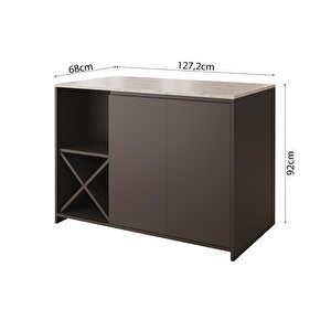 Vino L5130 Mutfak Adası 127cm Mermer Üst Antrasit Alt Şaraplık Depolamalı Oturmalı Çok Amaçlı Ada Masa
