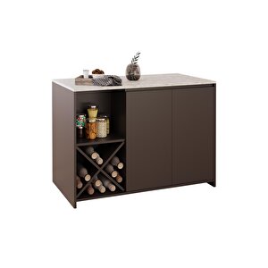 Vino L5130 Mutfak Adası 127cm Mermer Üst Antrasit Alt Şaraplık Depolamalı Oturmalı Çok Amaçlı Ada Masa