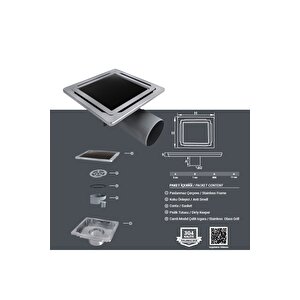 11x11 Paslanmaz Süzgeç Banyo Ve Lavabo Yer Süzgeci 50 Çıkışlı Sifon