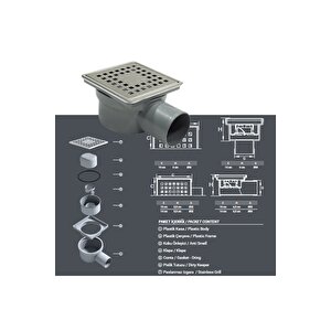 Yer Süzgeci̇ 10x10 Paslanmaz Izgara, Koku Önleyi̇ci̇ Klasi̇k Süzgeç, Yandan Ø50