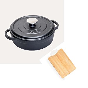 Demirdöküm 24 Cm Kısa Tencere Siyah Bambu Kesme Tahtası