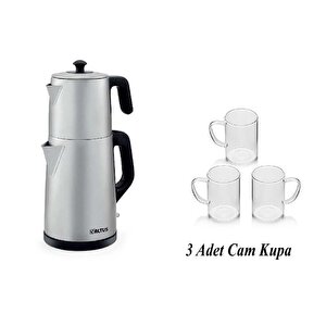 Altus Çay Makinesi İnox Gövde Çaycı 3 Adet İnce Cam Kupa