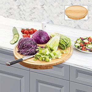 Bambu Kesme Tahtası Yuvarlak Tezgah Önü Kullanım İçin Özel Tasarım 25 Cm
