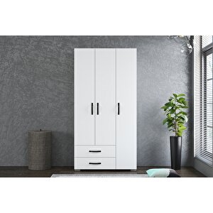 Milan 3 Kapak 2 Çekmeceli Gardırop - Beyaz
