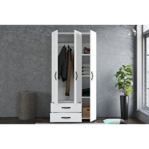 Milan 3 Kapak 2 Çekmeceli Gardırop - Beyaz