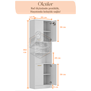 Tamamı Mdf 4 Kapaklı Ve Açık Raflı Çok Amaçlı Mutfak Dolabı/kavanozluk/kiler Dolabı