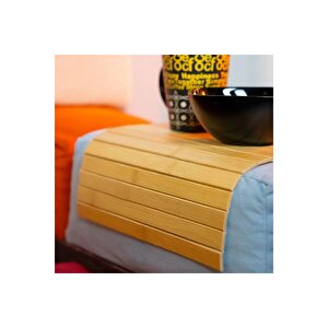 Katlanabilir Bambu Dikdörtgen Kolçak Tepsi Üstü Bardaklık Ve Tepsi Supla 46x32 Cm
