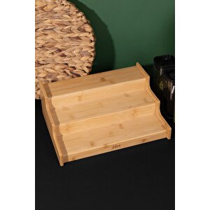 Doğal Bambu 3 Katlı Baharatlık Ve Raf Düzenleyici Dolap Içi Organizer Stand 26 X 26 Cm