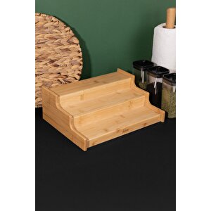 Doğal Bambu 3 Katlı Baharatlık Ve Raf Düzenleyici Dolap Içi Organizer Stand 26 X 26 Cm