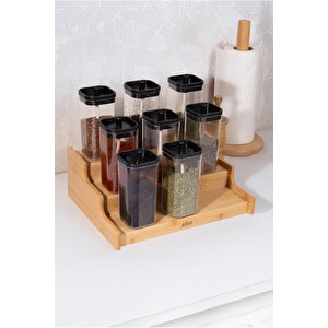 Doğal Bambu 3 Katlı Baharatlık Ve Raf Düzenleyici Dolap Içi Organizer Stand 26 X 26 Cm