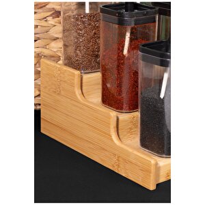 Doğal Bambu 3 Katlı Baharatlık Ve Raf Düzenleyici Dolap Içi Organizer Stand 26 X 26 Cm
