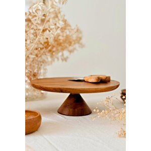 28 Cm Yuvarlak Ayaklı Akasya Ahşap Sunum Ve Pasta Servis Tabağı