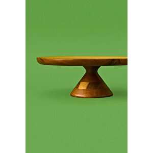 28 Cm Yuvarlak Ayaklı Akasya Ahşap Sunum Ve Pasta Servis Tabağı
