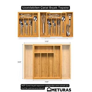 Mutfak Bambu Ayarlanabilir Çekmece Içi Ölçü Ayarlı Kaşıklık 5-7 Bölmeli
