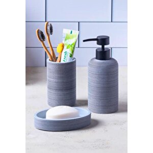 Çizgi Desenli 3'lü Banyo Aksesuar Seti - Sabunluk, Losyonluk, Diş Fırçalık Şık Ve Modern Tasarım