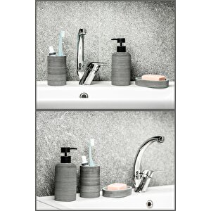 Çizgi Desenli 3'lü Banyo Aksesuar Seti - Sabunluk, Losyonluk, Diş Fırçalık Şık Ve Modern Tasarım