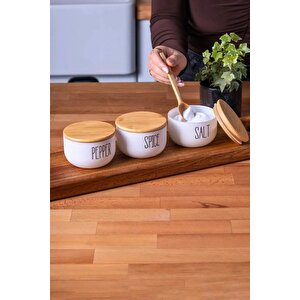 Beyaz Cam Saklama Kavanoz Seti Bambu Kapaklı, Hava Geçirmez 6 Lı Set