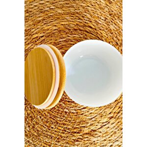 Beyaz Cam Saklama Kavanoz Seti Bambu Kapaklı, Hava Geçirmez 6 Lı Set