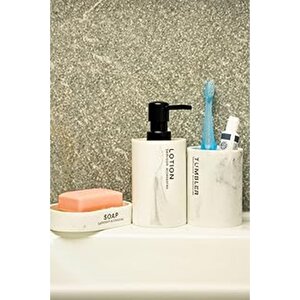 Desenli 3'lü Banyo Aksesuar Seti - Sabunluk, Losyonluk, Diş Fırçalık