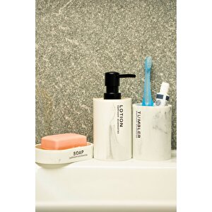 Desenli 3'lü Banyo Aksesuar Seti - Sabunluk, Losyonluk, Diş Fırçalık