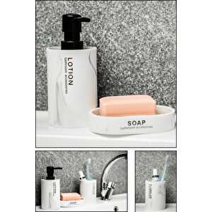 Desenli 3'lü Banyo Aksesuar Seti - Sabunluk, Losyonluk, Diş Fırçalık