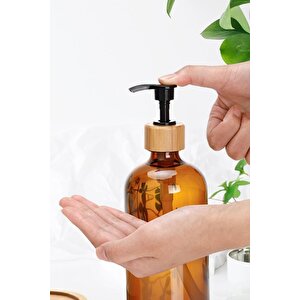 Bambu Standlı Amber Cam Sıvı Sabunluk Seti - 2'li 2 X 475 Ml