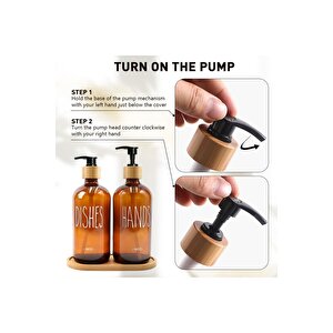 Bambu Standlı Amber Cam Sıvı Sabunluk Seti - 2'li 2 X 475 Ml