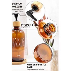 Bambu Standlı Amber Cam Sıvı Sabunluk Seti - 2'li 2 X 475 Ml
