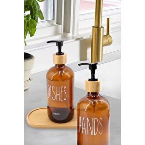 Bambu Standlı Amber Cam Sıvı Sabunluk Seti - 2'li 2 X 475 Ml