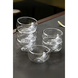 Isıya Dayanıklı Şeffaf Çift Katmanlı Cidarlı Cam Bardak Sosluk Takımı Şık | 50 Ml  X 6