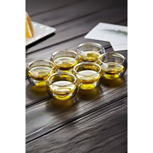 Isıya Dayanıklı Şeffaf Çift Katmanlı Cidarlı Cam Bardak Sosluk Takımı Şık | 50 Ml  X 6