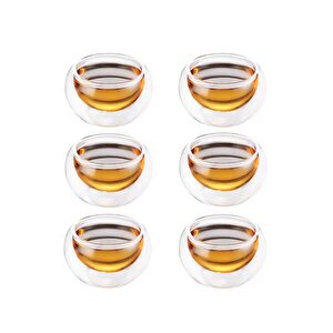 Isıya Dayanıklı Şeffaf Çift Katmanlı Cidarlı Cam Bardak Sosluk Takımı Şık | 50 Ml  X 6